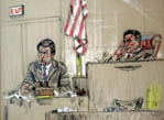 H.R. Haldeman on the witness stand, beside Judge John J. Sirca