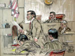 Prosecutor James Neal addressing the jury, with Judge Sirica in the background