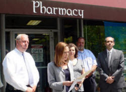 Senator Nick Spano (R-Yonkers, Assemblywoman Amy Paulin (D-Scarsdale), author Katherine Eban (Dangerous Doses), Kevin Fagan (father of counterfeit drug victim Tim Fagan), and Eric Turkewitz.